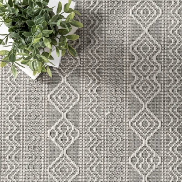 Outdoor Rugs-Kirkland's Home Davon Gray Geometric Striped Outdoor Rug, 5X8 Gray/White