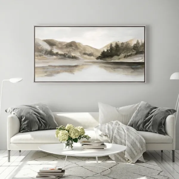 Canvas Art-Kirkland's Home Day At The Lake Framed Canvas Art Print Green/Gray