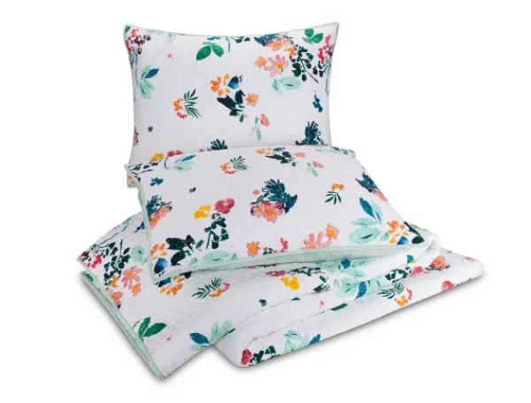 Quilts-Kirkland's Home Daydreaming Floral 3-Pc. Queen Quilt Set White/Green/Orange