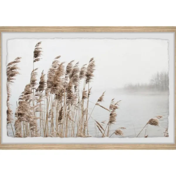 Framed Art-Kirkland's Home Deckled Lakeside Grass Framed Art Print White/Gray/Tan