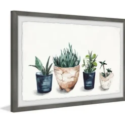 Framed Art-Kirkland's Home Deckled Succulent Row Framed Art Print White/Green/Blue/Brown