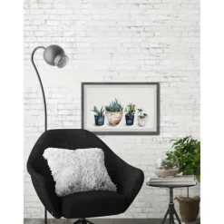 Framed Art-Kirkland's Home Deckled Succulent Row Framed Art Print White/Green/Blue/Brown