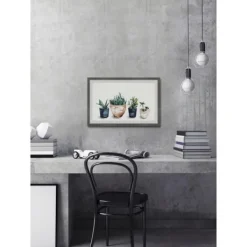 Framed Art-Kirkland's Home Deckled Succulent Row Framed Art Print White/Green/Blue/Brown