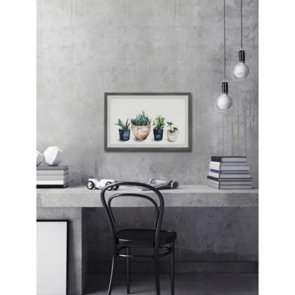 Framed Art-Kirkland's Home Deckled Succulent Row Framed Art Print White/Green/Blue/Brown