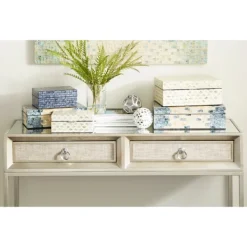 Baskets & Boxes-Kirkland's Home Decorative Mussel Shell Wood Boxes, Set Of 2 Ivory/Gray