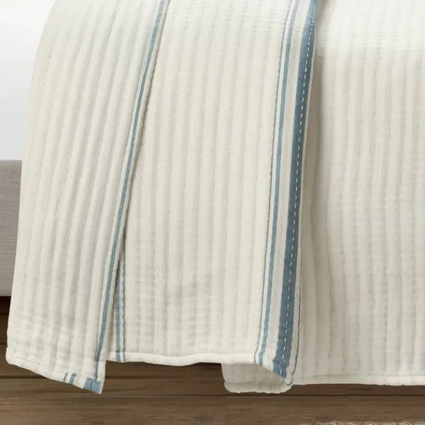 Quilts-Kirkland's Home Deep Blue Pick Stitch Stripe King Quilt Blue/White