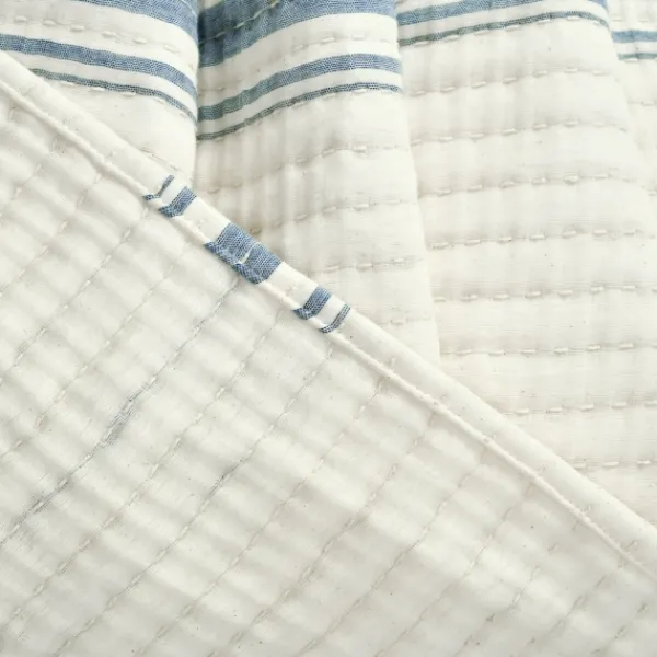 Quilts-Kirkland's Home Deep Blue Pick Stitch Stripe King Quilt Blue/White