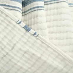Blankets & Throws-Kirkland's Home Deep Blue Pick Stitch Stripe Decorative Throw Blue/White