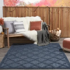 Outdoor Rugs-Kirkland's Home Deep Navy Trellis Outdoor Area Rug, 4X6 Blue/Gray