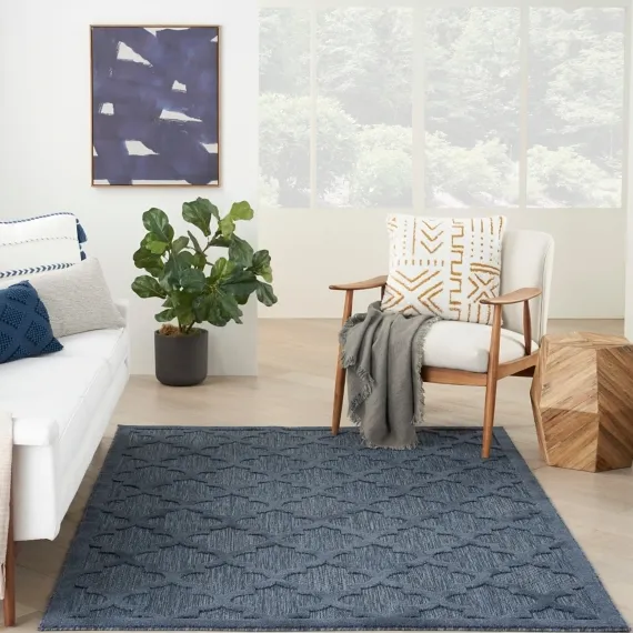 Outdoor Rugs-Kirkland's Home Deep Navy Trellis Outdoor Area Rug, 4X6 Blue/Gray