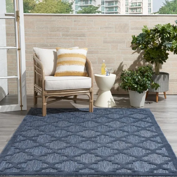 Outdoor Rugs-Kirkland's Home Deep Navy Trellis Outdoor Area Rug, 4X6 Blue/Gray