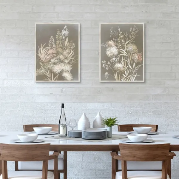 Framed Art-Kirkland's Home Delicate Bunch 2-Pc. Framed Canvas Art Set White/Tan/Gray