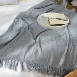 Blankets & Throws-Kirkland's Home Demin Chenille Fringe Throw Blue