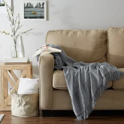 Blankets & Throws-Kirkland's Home Demin Chenille Fringe Throw Blue