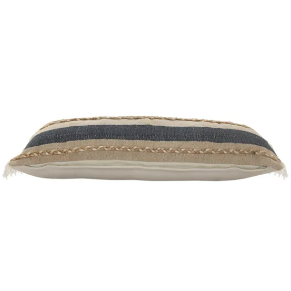 Pillows-Kirkland's Home Denim Blue Braided Stripe Lumbar Pillow Blue/Tan/White