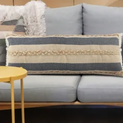 Pillows-Kirkland's Home Denim Blue Braided Stripe Lumbar Pillow Blue/Tan/White