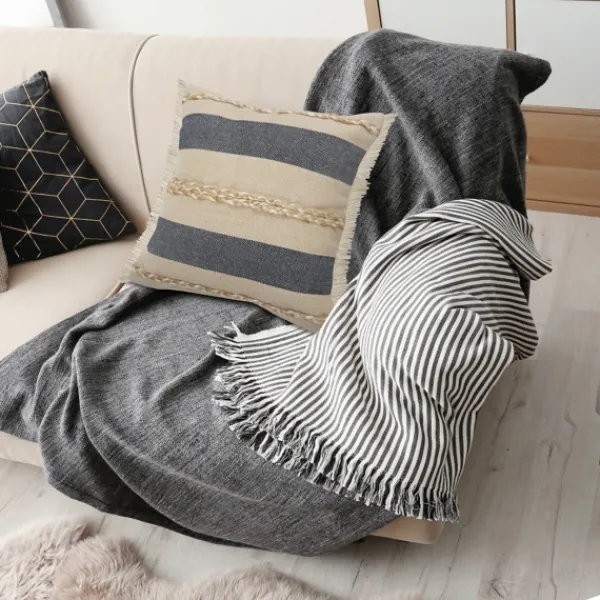 Pillows-Kirkland's Home Denim Blue Braided Stripe Throw Pillow, 24 In. Blue/Tan/Ivory