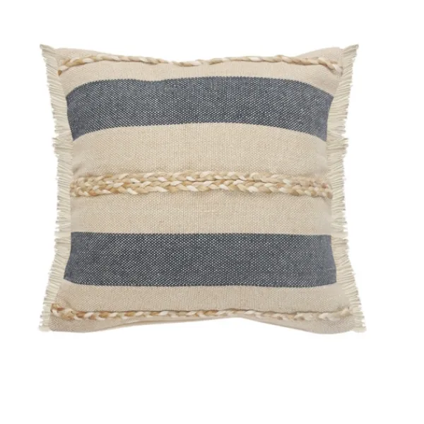 Pillows-Kirkland's Home Denim Blue Braided Stripe Throw Pillow, 20 In. Blue/Tan/Ivory