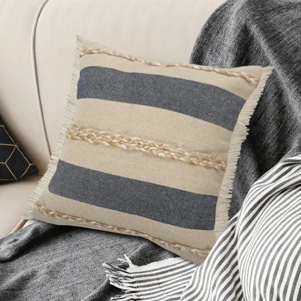 Pillows-Kirkland's Home Denim Blue Braided Stripe Throw Pillow, 20 In. Blue/Tan/Ivory