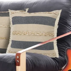 Pillows-Kirkland's Home Denim Blue Braided Stripe Throw Pillow, 20 In. Blue/Tan/Ivory