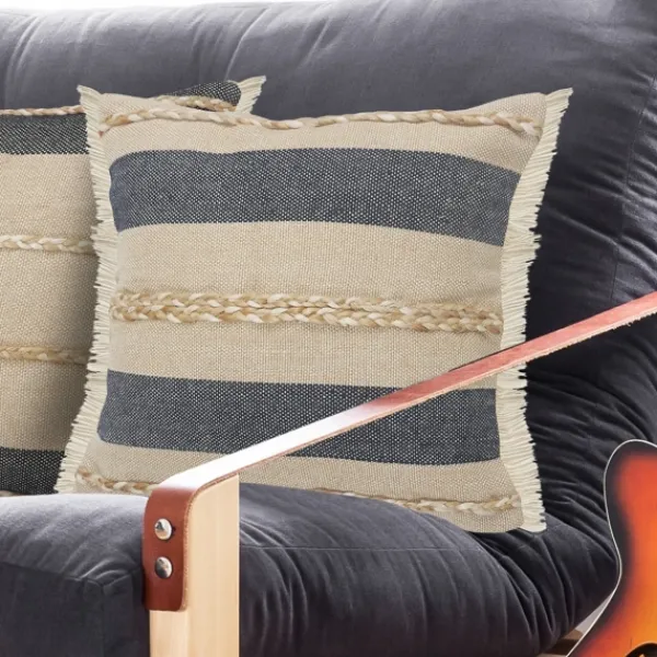 Pillows-Kirkland's Home Denim Blue Braided Stripe Throw Pillow, 20 In. Blue/Tan/Ivory