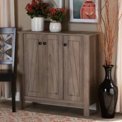 Entryway Furniture-Kirkland's Home Derrique Wash Shoe Storage Cabinet Gray