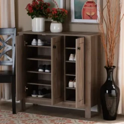 Entryway Furniture-Kirkland's Home Derrique Wash Shoe Storage Cabinet Gray