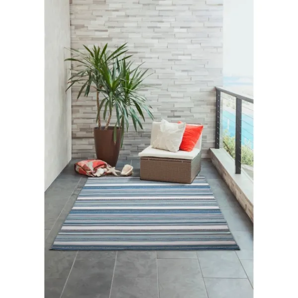 Outdoor Rugs-Kirkland's Home Dhurri Stripe Indoor/Outdoor Area Rug, 5X7 Blue