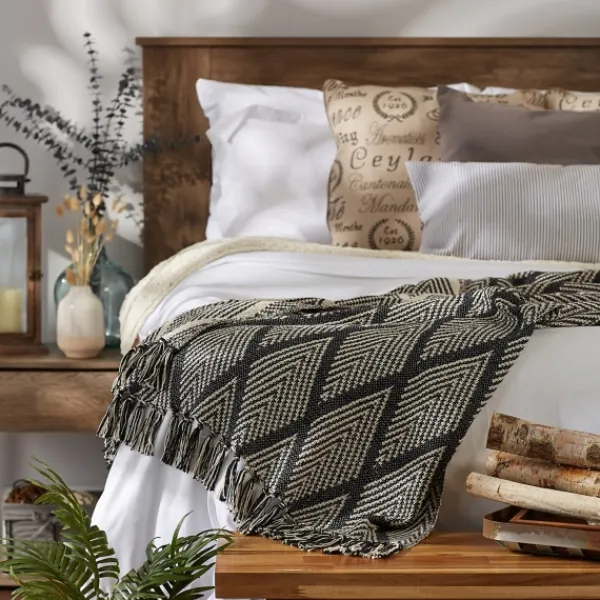 Blankets & Throws-Kirkland's Home Diamond Fringe Throw Black