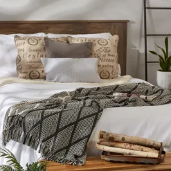 Blankets & Throws-Kirkland's Home Diamond Fringe Throw Black
