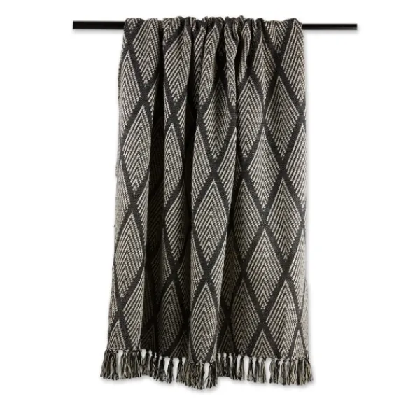 Blankets & Throws-Kirkland's Home Diamond Fringe Throw Black