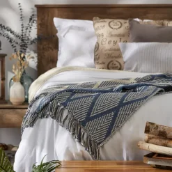 Blankets & Throws-Kirkland's Home Diamond Fringe Throw Blue