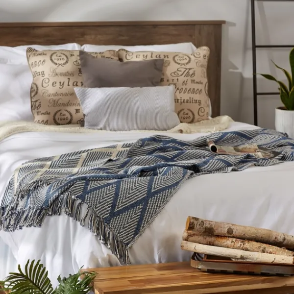 Blankets & Throws-Kirkland's Home Diamond Fringe Throw Blue