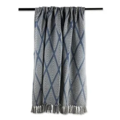 Blankets & Throws-Kirkland's Home Diamond Fringe Throw Blue