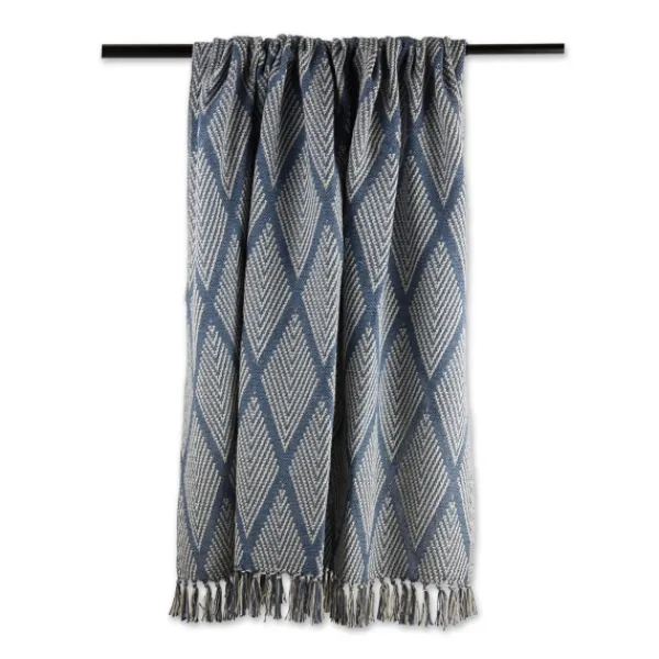 Blankets & Throws-Kirkland's Home Diamond Fringe Throw Blue