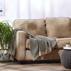 Blankets & Throws-Kirkland's Home Diamond Fringe Throw Black