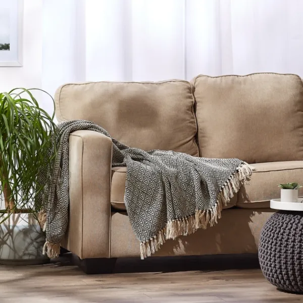 Blankets & Throws-Kirkland's Home Diamond Fringe Throw Black