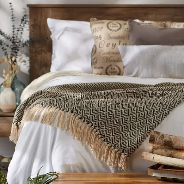 Blankets & Throws-Kirkland's Home Diamond Fringe Throw Black