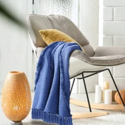 Blankets & Throws-Kirkland's Home Diamond Tufted Cotton Throw Blue