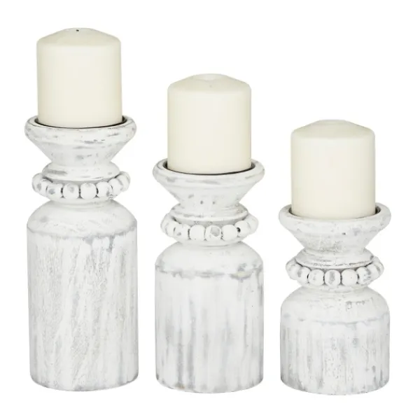 Candle Holders-Kirkland's Home Distressed Beaded Candle Holders, Set Of 3 White