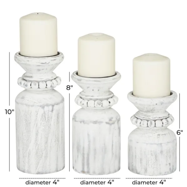 Candle Holders-Kirkland's Home Distressed Beaded Candle Holders, Set Of 3 White