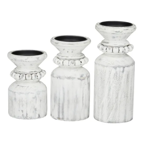 Candle Holders-Kirkland's Home Distressed Beaded Candle Holders, Set Of 3 White