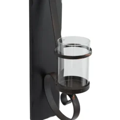 Sconces-Kirkland's Home Distressed Black Scrolled Metal Sconce