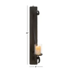 Sconces-Kirkland's Home Distressed Black Scrolled Metal Sconce