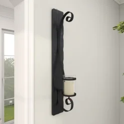 Sconces-Kirkland's Home Distressed Black Scrolled Metal Sconce