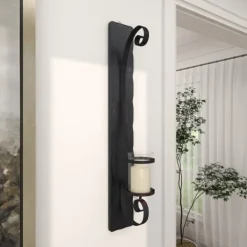 Sconces-Kirkland's Home Distressed Black Scrolled Metal Sconce