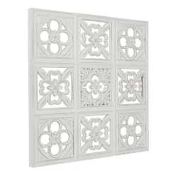 Wall Plaques-Kirkland's Home Distressed Carved Wood Floral Wall Plaque White