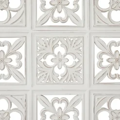 Wall Plaques-Kirkland's Home Distressed Carved Wood Floral Wall Plaque White