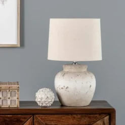 Table Lamps-Kirkland's Home Distressed Ceramic Table Lamp White