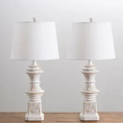 Table Lamps-Kirkland's Home Distressed Cream Carved Table Lamps, Set Of 2 White